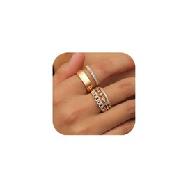 TOFBS 5 Piece Rings Set for Women 14 Carat Gold-Plated Golden Stackable Rings Simple Cubic Zirconia Adjustable Open Ring Fashion Jewellery Gift, Metal