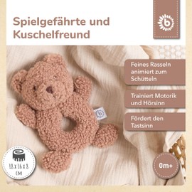 Bieco Cuddly Toy Bear Mika with Rattle Teddy Bear Made of Bouclé Baby Plush Bear Soft Toy Teddy Rattle Teddy Bear Cuddly Toy Baby Get Well Soon Teddy Bear from 0 Months