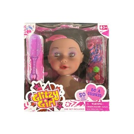 Glitzy Girl African American Styling Mini Doll Set – 50 Hair Accessories, Pretend Makeup, Hair Braiding Tools, Fashion Playset, Hair Design Kit, Role-Playing Activity, and Creative Toy