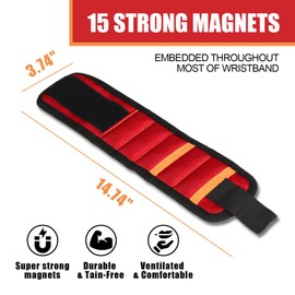 BIG RED Magnetic Wristband 1600D Oxford Fabricfor DIY & Professionals-Holds Screws, Nails, DrillBits - Enhanced Comfort for Home Repairs,Mechanics, Carpenters, ATRCX15R, Torin