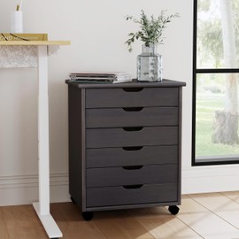 Linon Home Decor Products Corinne Six Drawer Wide, Grey Rolling Cart