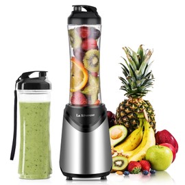 La Reveuse Smoothie Blender Personal Size 300 Watts with 2 Pieces 18 oz BPA Free Travel Sports Bottles (Silver)