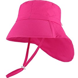 XYIYI Dark Pink Baby Sun Protection Beach Hat Toddler Girls Summer Sun Hat Kids Neck Flap Cap with Adjustable Chin Straps for 1-3 Years