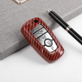 RAZPOY Funda para llavero, funda protectora compatible con Ford F-150 Explorer 2018-2023 y Ford Bronco & Bronco Sport 2021-2023, fibra de carbono roja