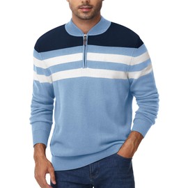 Tyhengta Quarter Zip Jumpers Men Cotton Sweater Winter Jumper Warm Sweatshirt Turtle Neck Jumper Pullover Grey Blue, S