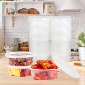 Radha Kishan LLC Plastic Containers with Airtight Lids, Food Storage Containers, Deli, Soup, Meal Prep Containers | BPA Free | Leakproof | Microwave/Dishwasher/Freezer Safe (32oz - 50sets)