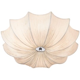 Possini Euro Design Planetarium Modern Close to Ceiling Light Flush Mount Fixture 21" Wide Chrome White Fabric Scalloped Bowl Shade for Bedroom Hallway Living Room Dining Room Bathroom Kitchen