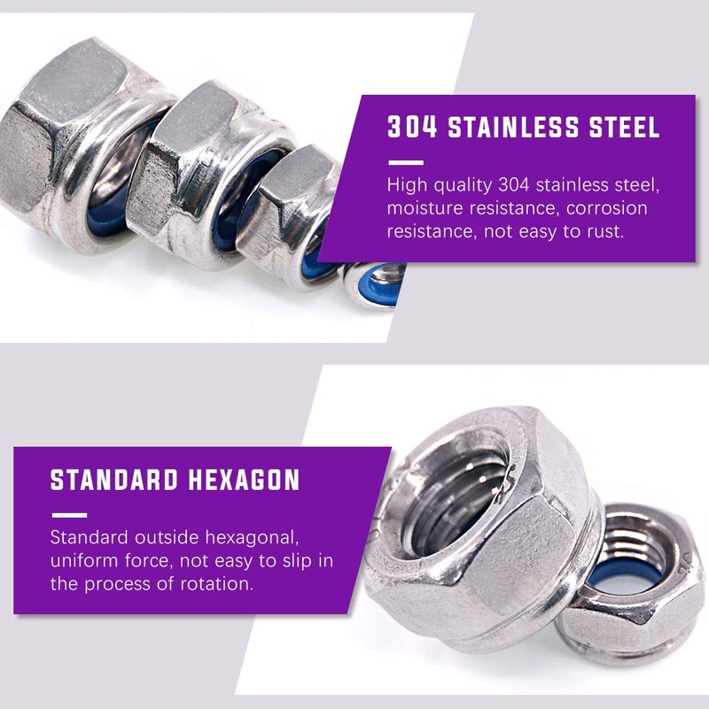 100Pcs 304 Stainless Steel Metric Lock Nut Assortment Kit Perfect