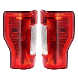 ECOTRIC Pair Tail Light Halogen Compatible with 2017-2019 Ford F250 F350 F450 Super Duty Pickup Rear Taillight Lamp Replacement for FO2800256 FO2801256 Clear Red Lens+Chrome Housing Left&Right Side