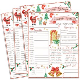 JarThenaAMCS 25Pcs Christmas Questionnaire Sheet Secret Santa Wish List Gift Idea Fill In The Blank Cards for Xmas Holiday Office Home Party Gift Exchange, 8.5 x 11 Inch