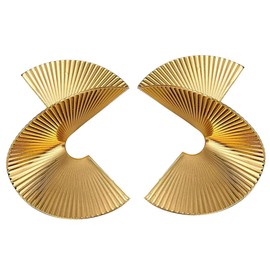 Healeved 1 Pair Chunky Spiral Fan Earrings for Women Lightweight Statement Dangle Earrings Unique Gold Design Comfortable Ear Decor for Her