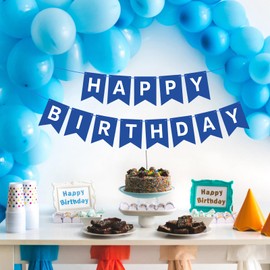 Waenerec Navy Blue Happy Birthday Banner Sign Happy Birthday Bunting Banner Garland for Men Boy Baby Kids 1st Birthday Tea Party Decorations Bunting Flag Birthday Party Supplies