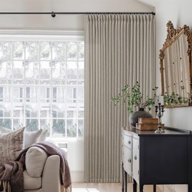 Burlywood Taupe 84 Inches Long 70 Inch Wide Curtains for Living Room Light Filtering Semi Sheer Modern Farmhouse Pleated Curtain Back Tab for Patio Sliding Door Dining Room Large Window 1 Panel 70x84