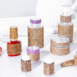 Meibite Self Adhesive Champagne Glass Rhinestones Ribbon, 5 Rolls Rhinestone Tape in Different Size, Bedazzling Strips for DIY Crafts, Car, Home Decor and Graduation Hat(5 Rolls of 1Y, Champagne)