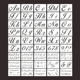 45 Pcs Painting Stencil Template Kit - Includes Alphabet, Digital, Punctuation Decorative Design, Two Different Size Uppercase & Lowercase Letters and Numbers for More Choice (19.5 x 12cm)