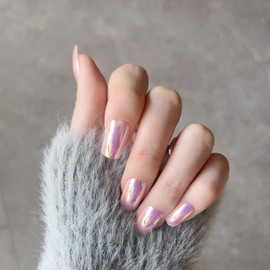 LIyun&Hang 5Pack(120PCS) Glitter Press On Nails Medium Fake Nails Acrylic Almond False Nails Magic Color Electroplate Design Full Cover Stick On Nails for Women and Girls(Jelly gel) (Type B)