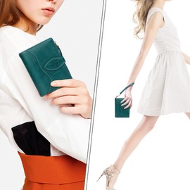 CONISY Small Wallet for Women, Compact Bifold Leather Wallet with Wristlet RFID Blocking Womens Wallet, Peacock Blue, Modern