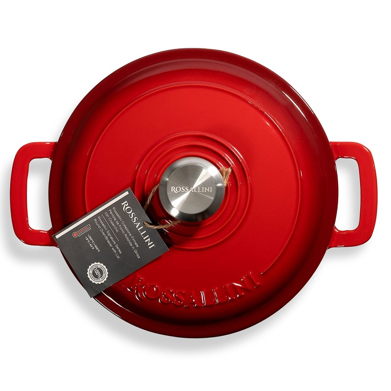 ROSSALLINI Signature Enameled Cast Iron Dutch Oven, Non-Stick Serving Pot