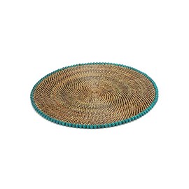 Calaisio, Set of 4, Woven Round Bead-Rimmed Placemats, Sea Green, Imported