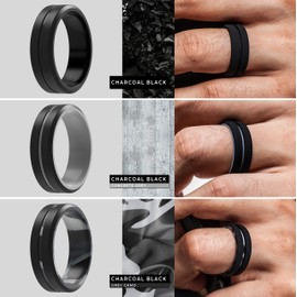 Anillos ThunderFit de bodas de silicona: 2 capas, 7, 4 y 1 anillo, línea media grabada biselada, con orilla de goma, 8.2 mm de ancho y 2.5 mm de grosor, para hombre , 13.5 - 14 (23mm)