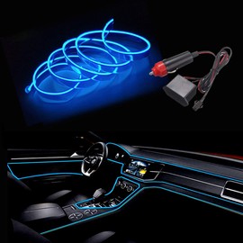 Balabaxer Blue EL Wire Car Kit, 3 m Flexible Neon EL Wire for Cars, DC 12 V, Neon Atmosphere, Glowing Electroluminescent Neon Light