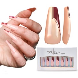 Allkem Mystic French Press on Nails | Glossy Extra Long coffin | 10 sizes - 20 pcs Ballerina Nail kit with Glue