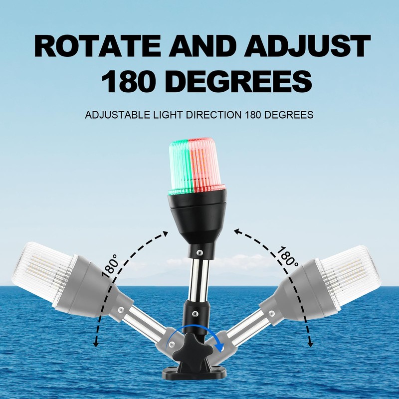 CLGMarine LED Tri-Color Navigation Light,Bimini Top Red-Green-White Combination Boat Bow