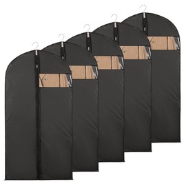 5 Pcs 60 * 100cm Suit Bags Suit Covers Dust Proof Garment Bags for Men Travel with Zip Waterproof Anti-mite Breathable Garment Protectors for Dresses, Wedding Gowns Coats Storage and Travel (Black)