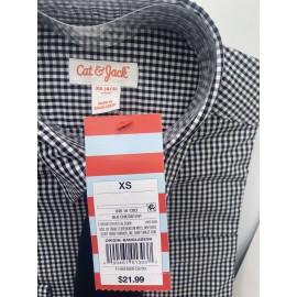 JACK Cat And  Jack Boys XS (4/5) Black Checkered Dress Shirt and Black Tie. NWT.