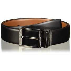 Perry Ellis Portfolio Feather Edge Leather Men's Belt, Reversible with Etched Buckle, Soft Touch Material (Sizes 30-54 Inches Big & Tall), Black / Brown Reversible, 36