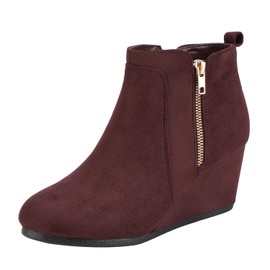 DREAM PAIRS Women's Low Wedge Heel Ankle Booties, Double/Burgundy/Suede, 5.5 B(M) US