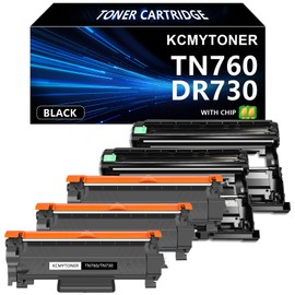 KCMYTONER Compatible Toner Cartridge and Drum Unit Replacement for Brother TN760 TN730 TN-760 Toner and DR730 Drum Work with MFC-L2710DW HL-L2350DW HL-L2390DW MFC-L2750DW Printer (3 Toner, 2 Drum)