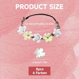 Blumenkranz Stirnbänder, 8 Stück, Blumenkronen für Frauen, Mädchen und Teenager, Blumenhaarreifen für Party, Hochzeit, Strand und Geburtstag