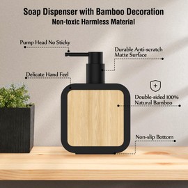 Anhow Soap Dispenser Black 390 ml, Pump Dispenser for Liquid Soap Shampoo Bottles for Filling with 6 Waterproof Stickers for Kitchen and Bathroom - Matte Black