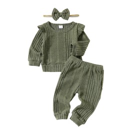 Mioglrie Baby Girl Clothes Toddler Sweatsuit Fall Winter Outfits 18-24 Months Sweatshirt Fleece Ruffle Long Sleeve Green Sweat Pant Set Infant Girls Clothing