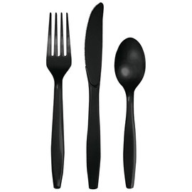 Trendware Black Plastic Assorted Cutlery, Serves 24