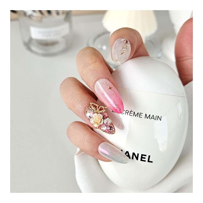 Light Rose Moon Handmade Nail Tips - Long Point /