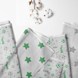 Bacati - Muslin Sports 3 Piece Boys Toddler Bed Sheet Set 100 Percent Cotton Includes Fitted Sheet, Top Sheet, and Pillow Case (3 pc Toddler Bed Sheet Set, Soccer Ball Green/Grey)