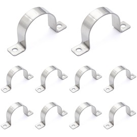 BRIOTA Pack of 10 Heavy U-Pipe Clamps, Stainless Steel Pipe Clamp, Double Hole Pipe Clamp, Hose Clamps, Pipe Holder for Gas Pipes, Water Pipe Holder, Cable Hanger, Pipes Wall (50 mm)