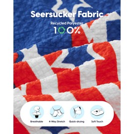 maamgic Boys Swim Trunks with Compression Liner Seersucker Swim Shorts Recycled Toddler Swimsuit American Flag 4T