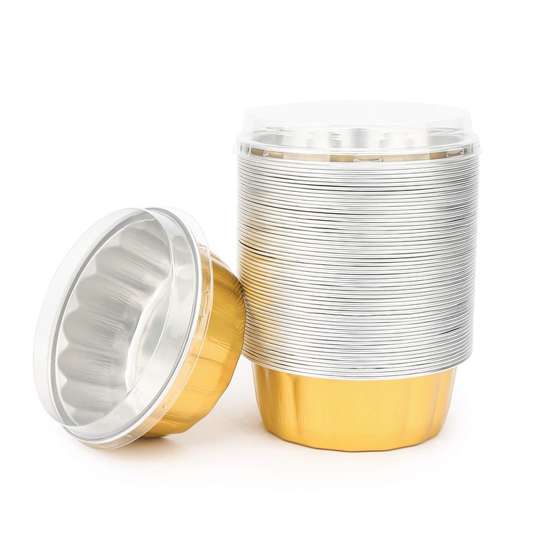 Beasea Disposable Ramekins with Lids, 8 oz 50 Pack Golden