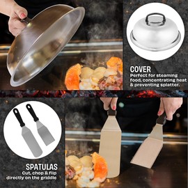 Griddle Accessories - 28PC Grill Set with Stainless Steel Spatulas, Tongs, Cleaner, Dome, and Carry Bag - Flat Top Grill Accessories by Home-Complete