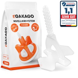 Gakago Gakago Fliesen Nivelliersystem 200 Gewindelaschen 3mm - Verlegehilfe fr ein perfektes Fugenbild - berlegende Reichweite fr Fliesenst?rken 3-18mm - Fliesenschutz durch Schon-Unterlegscheiben