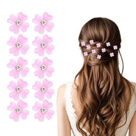 Pack of 10 Hair Accessories Flowers Hair Clips Small Mini Hair Clips Bridal Hair Accessories Small Hair Clips Flowers Hair Accessories Wedding Hair Clips Women's Flowers Clip Flowers Hair Clip (Pink)