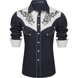 JoZorro Mens Long Sleeve Western Cowboy Shirts with Pearl Snap Button Up Vintage Pearl Snap Shirts