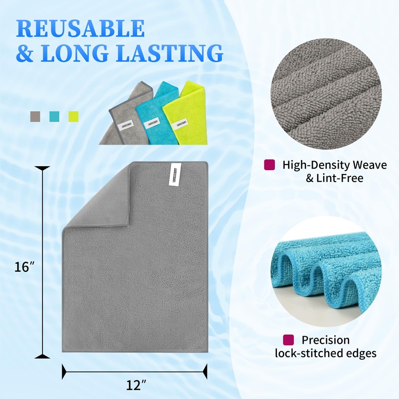FIXSMITH Microfiber Cleaning Cloth - Pack of 24, Multi-Functional Cleaning