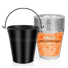Drip Grease Bucket & 10 Pack Grease Bucket Liners Set, Compatible for Traeger Pro Series 575 780, 22 34 Series, Ironwood 650 885 etc Pellets Grill Smoker