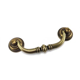 HOUSEHOOK 4 PCS Antique Brass Metal Drop Bail Pulls, 4-1/4" Center to Center, Vintage Shabby Chic Drawer Handles for Dressers, Cupboards, Wardrobes, and Kitchen Cabinets