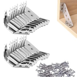 20 PCS Universal Stainless Steel Furniture Corner Connector - Heavy Duty Corner Brackets for Wood with 120 PCS Screws, Ideal for Shelf, Cabinet, Table, Chair Reinforcement