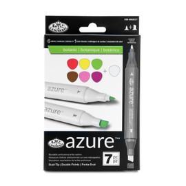 Royal & Langnickel Azure, 7pc Dual-Tip, Alcohol Based Marker Set, Includes - 6 Markers & 1 Blender, Botanic Colors
